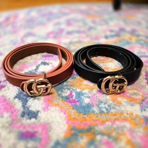 Elegant Women's Leather Black And Brown Belts with Gold Buckle